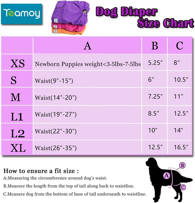 Teamoy 3pcs Washable Female Dog Diapers with Gray Lining, Reusable Doggie Diaper Wraps for Female Dogs, Super-Absorbent and Comfortable, M - Image 4