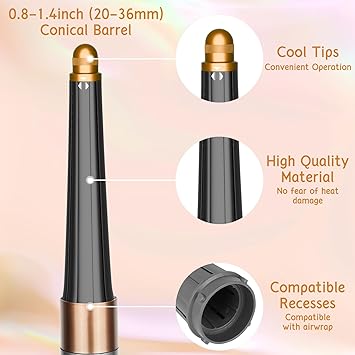 ZEPHBLOW Hair Curling Conical Barrel for Dyson Airwrap 0814Inch 2036mm Conical Curling Barrels Compatible with Airwrap HS0105 SelfCurling Hair Roller Curlers Attachment for Long Hair Gold - Image 5