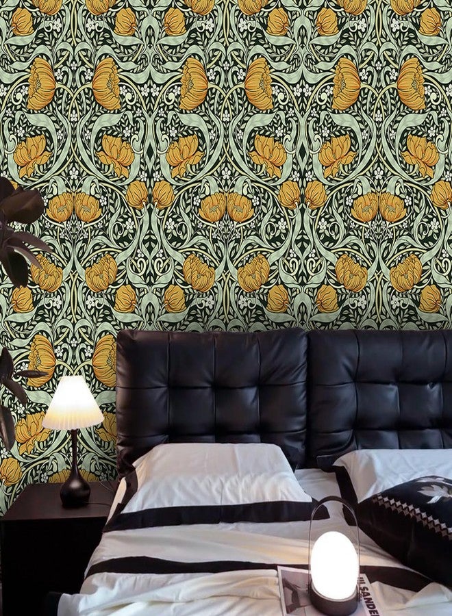 Abyssaly William Morris Peel and Stick Wallpaper, Mid Century Modern Floral Wallpaper for Walls Murals, Vintage Green/Yellow Contact Paper Home Kitchen Bedroom Decor 17.7in x 9.8ft - Image 5