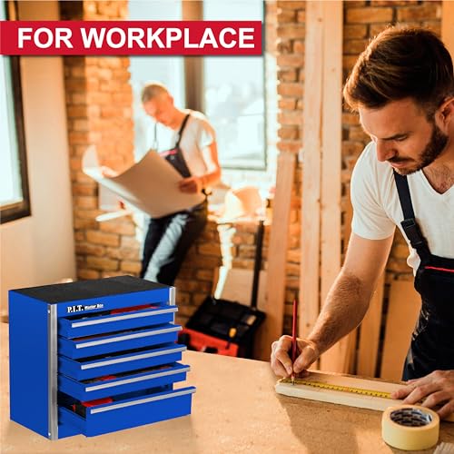 PIT P.I.T. Mini Blue Tool Box, Portable 5-Drawer Micro Roll Cab Steel Stackable Tool Box with Liner, Blue Small Tool Case for Tools Storage and Organizers, Home DIY - Image 3