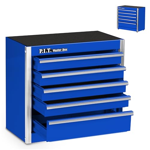 PIT P.I.T. Mini Blue Tool Box, Portable 5-Drawer Micro Roll Cab Steel Stackable Tool Box with Liner, Blue Small Tool Case for Tools Storage and Organizers, Home DIY - Image 1