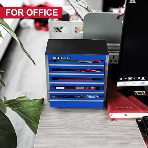 PIT P.I.T. Mini Blue Tool Box, Portable 5-Drawer Micro Roll Cab Steel Stackable Tool Box with Liner, Blue Small Tool Case for Tools Storage and Organizers, Home DIY - Image 4