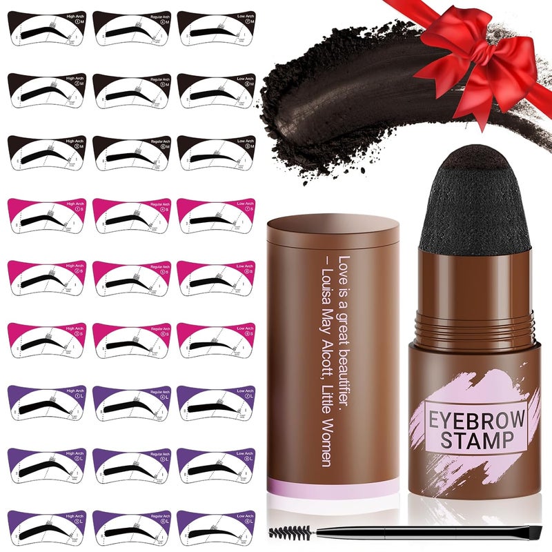 iMethod Eyebrow Stamp Stencil Kit - Eyebrow Powder, Makeup for Natural-Looking Brows, Eyebrow Stamp Kit with 27 Reusable Stencils, Easy to Use, Waterproof & Smudge-Proof, Long-Lasting, Dark Brown 