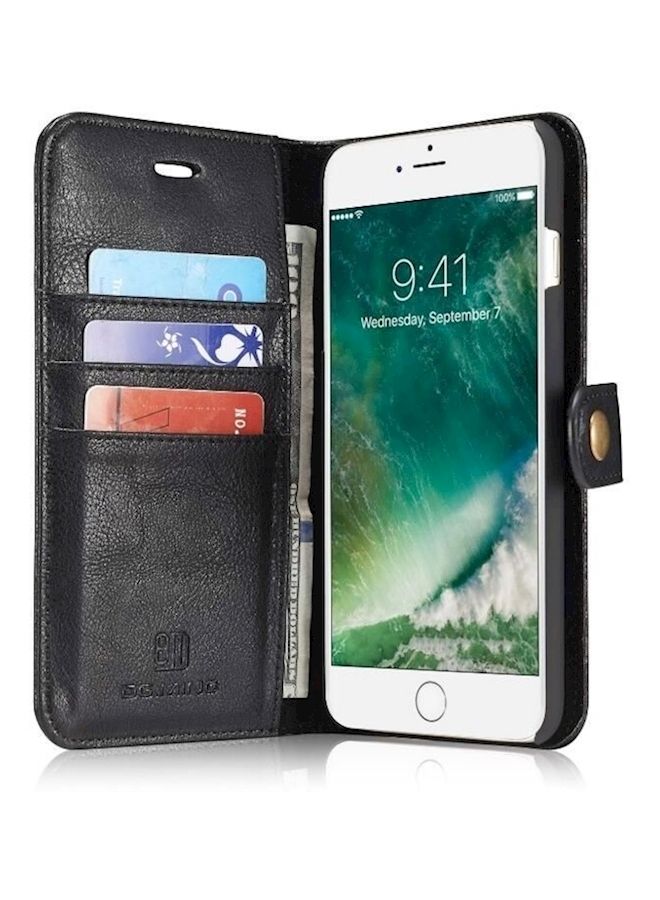 إسكدنيا غطاء حماية بتصميم محفظة مع جيب لحمل البطاقة لهاتف أبل آيفون 7 بلس أسود - Image 3