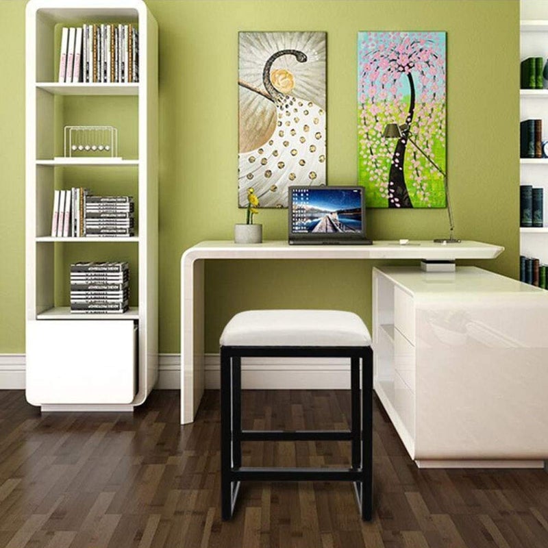 INDIAN DECOR INDIAN DECOR 45214 Nordic Dressing Table Stool Faux Leather Upholstered Heavy Duty Metal Frame Home Bar Stool Dining Room StoolPack2 Color CreamyWhite  - Image 5