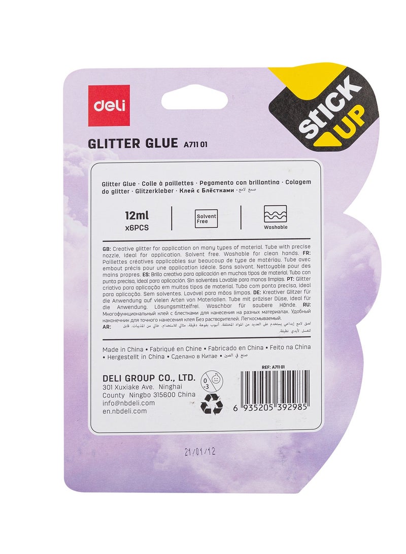 Deli EA71101 Glitter Glue 12ml*6 鈥?ideal for DIY craft and art decoration - Image 5