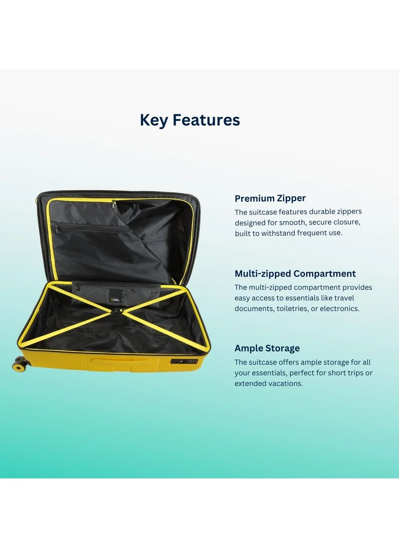 NATIONAL GEOGRAPHIC National Geographic Cavern Check-In Medium PP Hardside Luggage Yellow, Durable/ Unbreakable/ Lightweight/ Anit-theft Zipper/ 4 Double Wheel TSA Lock Suitcase Trolley Bag (60 cm/ 24 Inch).