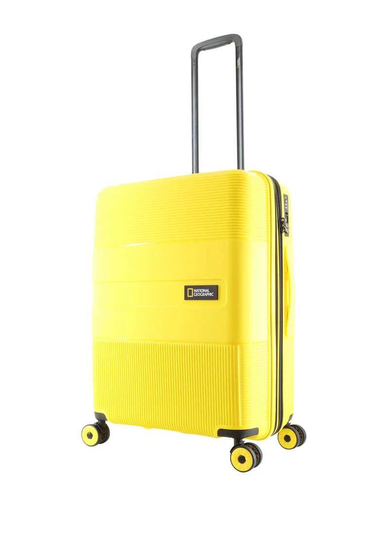NATIONAL GEOGRAPHIC National Geographic Cavern Check-In Medium PP Hardside Luggage Yellow, Durable/ Unbreakable/ Lightweight/ Anit-theft Zipper/ 4 Double Wheel TSA Lock Suitcase Trolley Bag (60 cm/ 24 Inch).