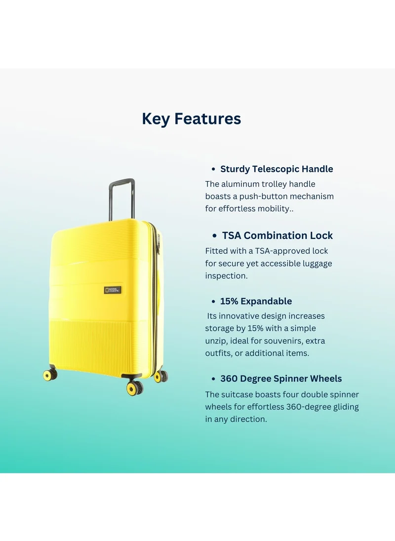 NATIONAL GEOGRAPHIC National Geographic Cavern Check-In Medium PP Hardside Luggage Yellow, Durable/ Unbreakable/ Lightweight/ Anit-theft Zipper/ 4 Double Wheel TSA Lock Suitcase Trolley Bag (60 cm/ 24 Inch).