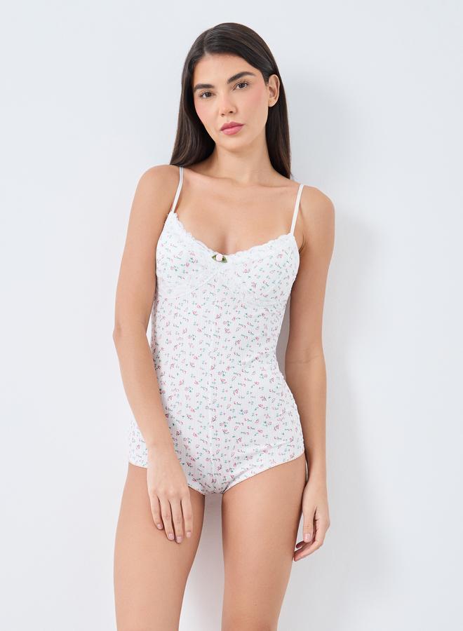Styli Floral Printed Pointelle Teddy - Image 1