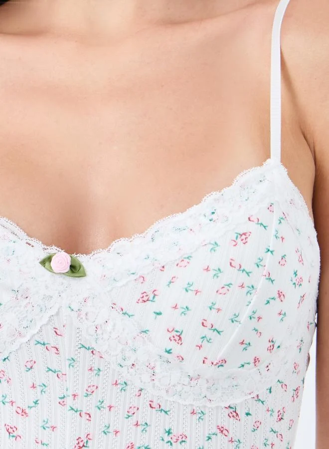 Styli Floral Printed Pointelle Teddy