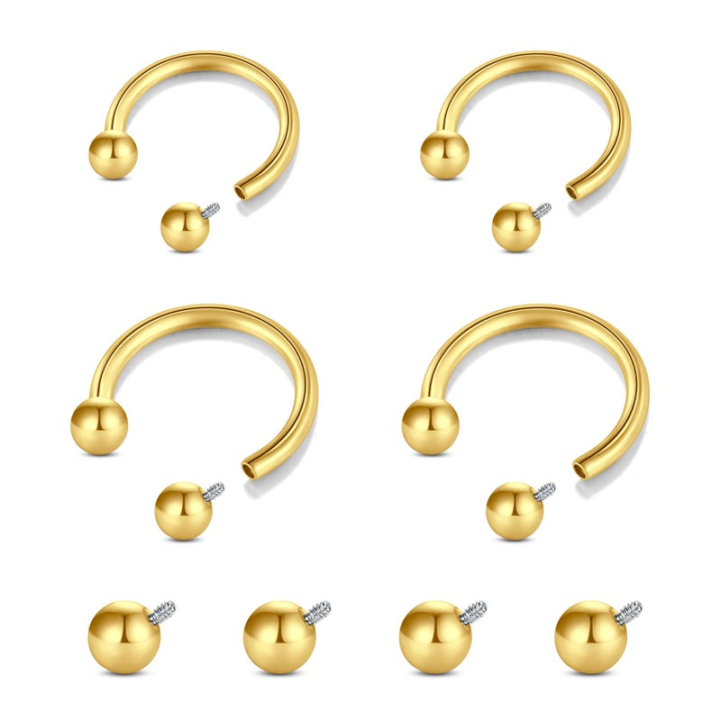 Longita Gold Septum Ring Internally Threaded Septum Rings 16g Septum Piercing Surgical Steel Septum Jewelry Septum Nose Rings 16 gauge Small Septum Ring 8mm 10mm Horseshoe with Replacement Balls - Image 1