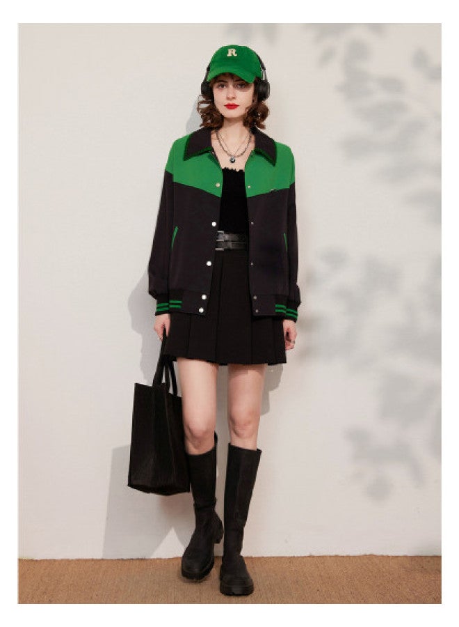 Stylish Color-block Women's Jacket】casual Loose-fit Lapel Coat For Spring/fall Commuting - Image 1