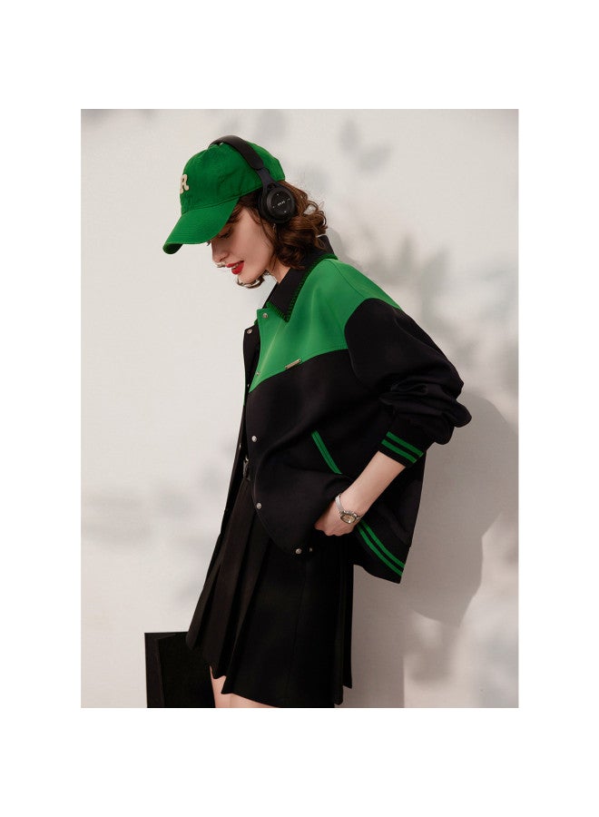 Stylish Color-block Women's Jacket】casual Loose-fit Lapel Coat For Spring/fall Commuting - Image 4