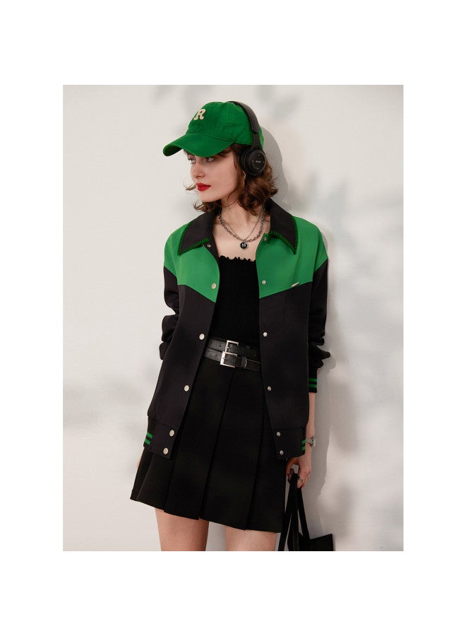 Stylish Color-block Women's Jacket】casual Loose-fit Lapel Coat For Spring/fall Commuting - Image 3
