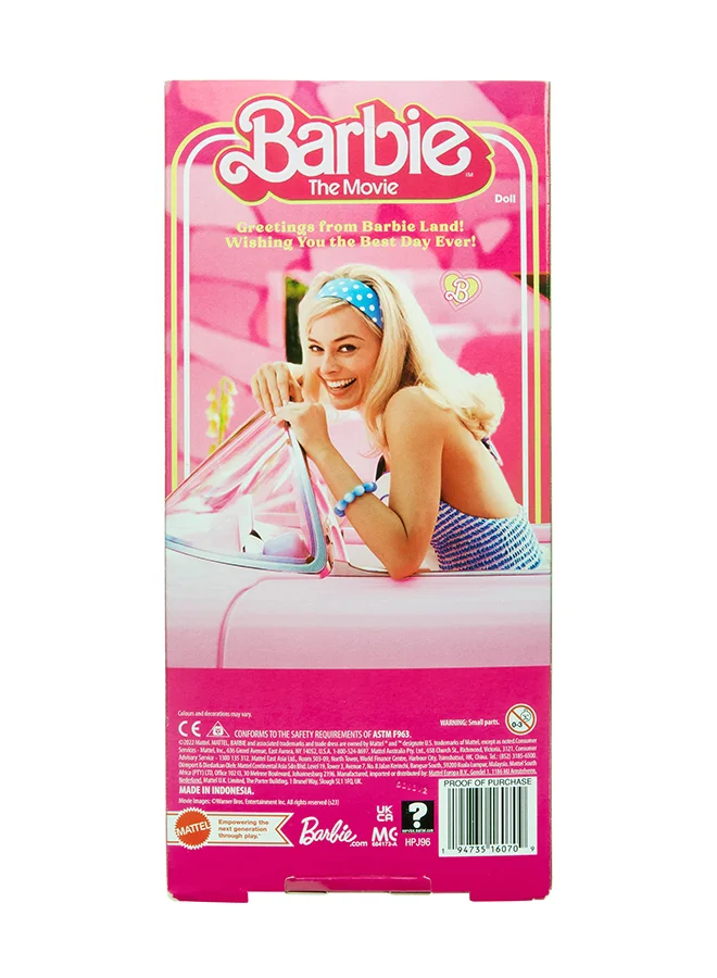 Barbie The Movie Doll, Margot Robbie as Barbie, Collectible Doll Wearing Pink and White Gingham Dress with Daisy Chain Necklace