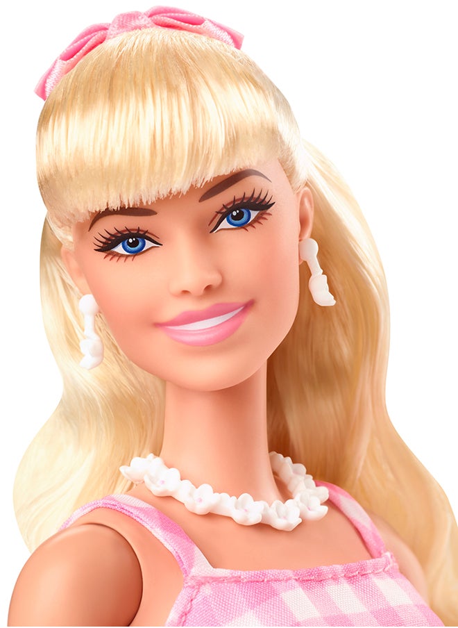 Barbie The Movie Doll, Margot Robbie as Barbie, Collectible Doll Wearing Pink and White Gingham Dress with Daisy Chain Necklace  - Image 3