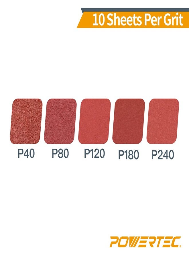 باورتيك 4R13500، عبوة من 50 قطعة، 80 مم × 133 مم، وسادات صنفرة خطافية وحلقة A/O | 40، 80، 120، 180، 240، حبيبات متنوعة، بديلة لماكينة فيستول RTS 400، لون أحمر - Image 4