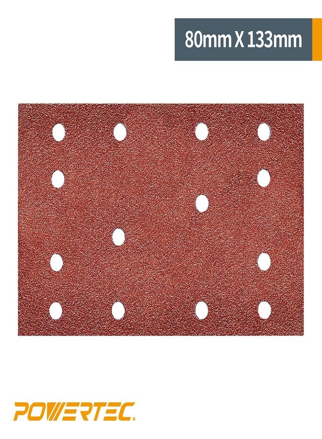 باورتيك 4R13500، عبوة من 50 قطعة، 80 مم × 133 مم، وسادات صنفرة خطافية وحلقة A/O | 40، 80، 120، 180، 240، حبيبات متنوعة، بديلة لماكينة فيستول RTS 400، لون أحمر - Image 5