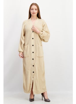 In the style Women Textured Long Sleeve Cardigan, Beige  - Image 1