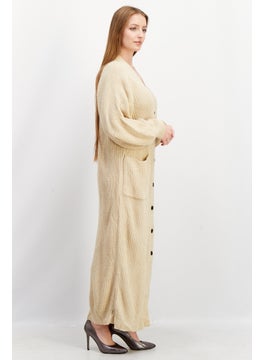 In the style Women Textured Long Sleeve Cardigan, Beige  - Image 3