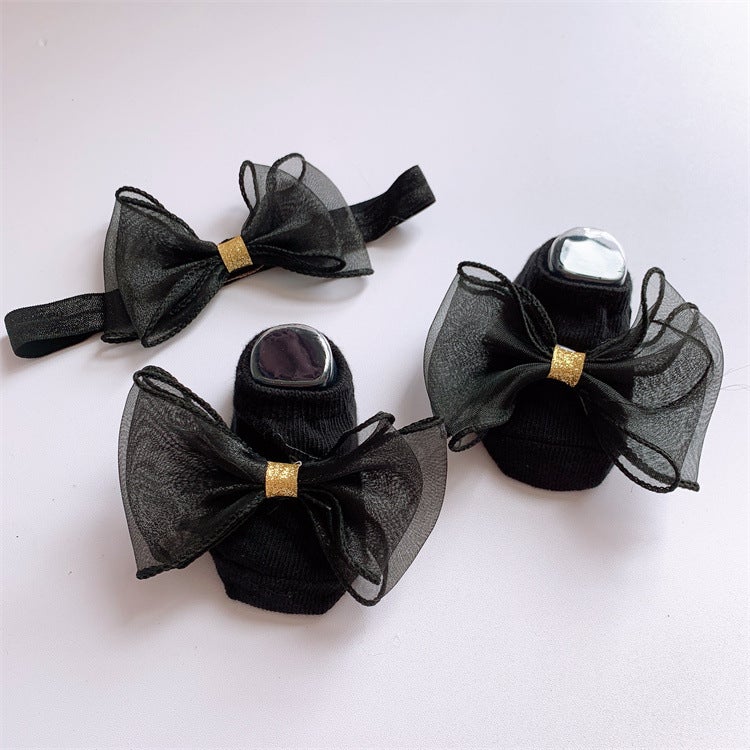 Generic Baby Princess Headband Socks Set Gift Black/Mesh Bow (Bag) 