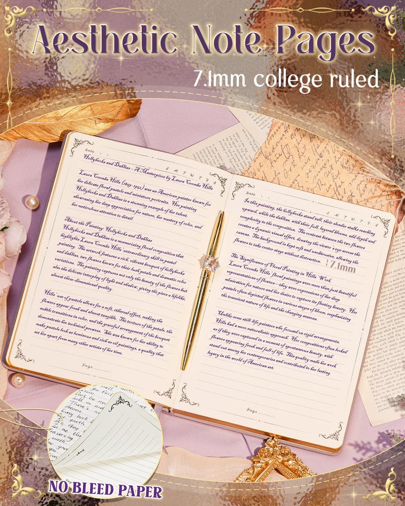 hi!SCI Thick Journal for Women & Girls, 360 Pages A5 Writing Journaling Notebook with Paintings, Women Journal for Writing, Vintage Journal with Gift Box & Pen for Girls Gift Ideas (Lavender Purple) - Image 3