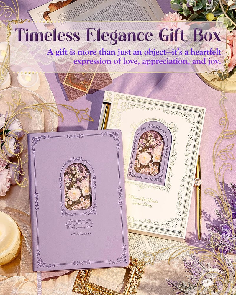 hi!SCI Thick Journal for Women & Girls, 360 Pages A5 Writing Journaling Notebook with Paintings, Women Journal for Writing, Vintage Journal with Gift Box & Pen for Girls Gift Ideas (Lavender Purple) - Image 2