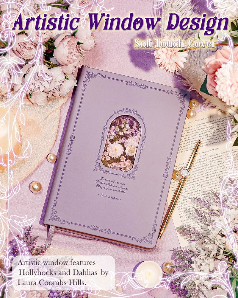 hi!SCI Thick Journal for Women & Girls, 360 Pages A5 Writing Journaling Notebook with Paintings, Women Journal for Writing, Vintage Journal with Gift Box & Pen for Girls Gift Ideas (Lavender Purple) - Image 5