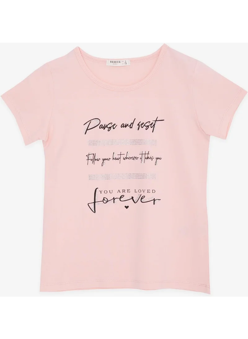 Breeze Girl's T-Shirt Stone Printed Salmon (Ages 8-14)
