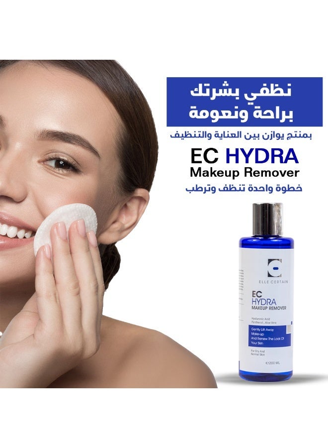 ELLE CERTAIN EC Hydra Makeup Remover for Dry Skin 200ml – Micellar Cleansing Toner, Hydrating Formula with Aloe Vera, Glycerin & Hyaluronic Acid, Gentle Makeup Remover - Image 4