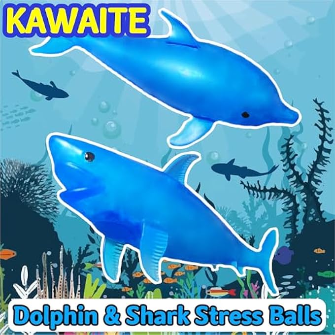 Kawaite Squishy Shark Stress Balls Dolphin Stretch Ball (2 Pack) Stress Squish Ball, Sea Animal Shark Squishy Dolphin Stress Balls for Kids and Adults, Easter Basket Stuffers, Vase Filler and Home Decoration - Image 2