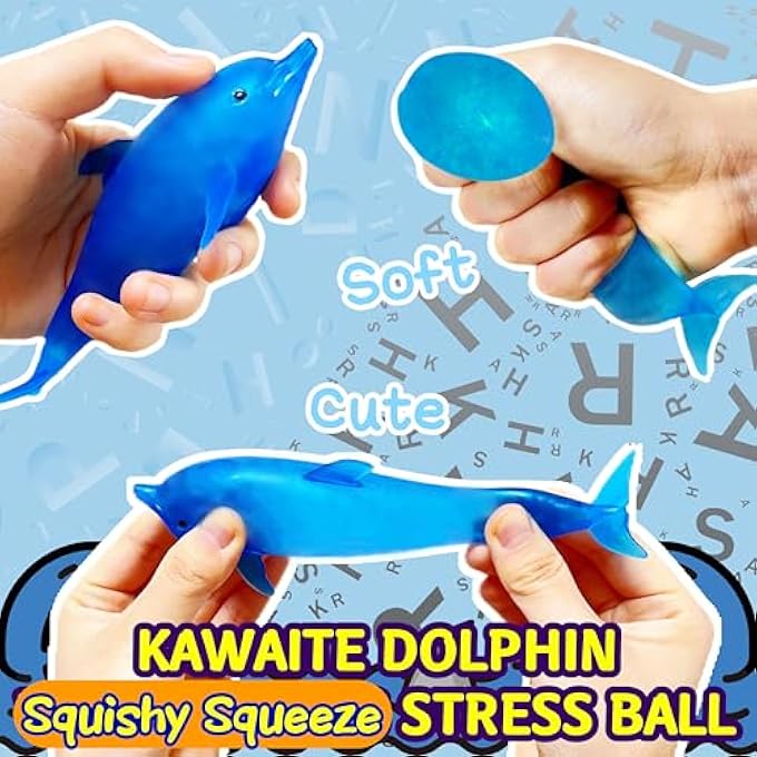 Kawaite Squishy Shark Stress Balls Dolphin Stretch Ball (2 Pack) Stress Squish Ball, Sea Animal Shark Squishy Dolphin Stress Balls for Kids and Adults, Easter Basket Stuffers, Vase Filler and Home Decoration - Image 4