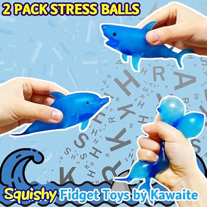 Kawaite Squishy Shark Stress Balls Dolphin Stretch Ball (2 Pack) Stress Squish Ball, Sea Animal Shark Squishy Dolphin Stress Balls for Kids and Adults, Easter Basket Stuffers, Vase Filler and Home Decoration - Image 3