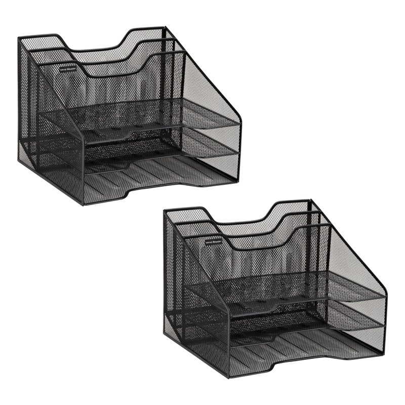Mind Reader File Organizer Set of 2 Desk Organizer Storage Paper Tray Office Metal Mesh 125L x 115W x 95H Black