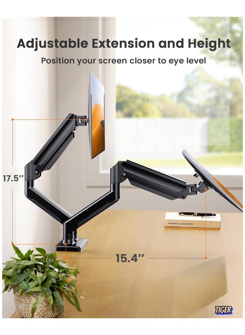 TIGER Dual Monitor Stand up to 32 Inches – Adjustable Dual Monitor Mount, Sturdy Steel VESA Monitor Mount with Max Load of 22lbs per Arm, Compatible with VESA 75x75/100x100mm  - Image 2