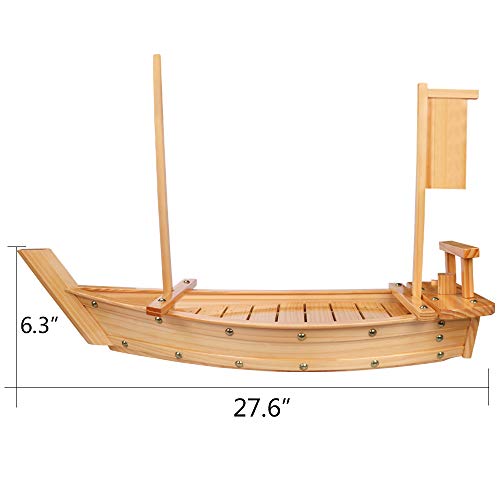 Kichgather 27.6“ Wooden Sushi Serving Tray Boat Plate for Restaurant or Home - Image 2