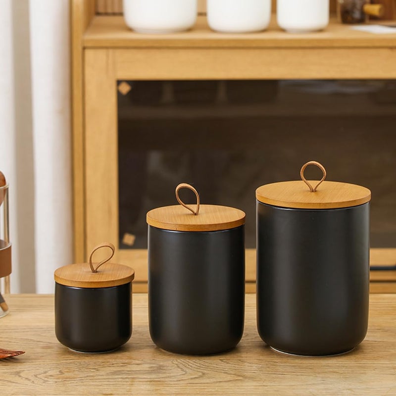 MilkyWay Ceramic Food Storage Jar, Storage Canisters with Airtight Seal Bamboo Lid Modern Design Seal Damp-Proof Kitchen Jar for Coffee, Tea, Spice and More (Black 800ml) - Image 4