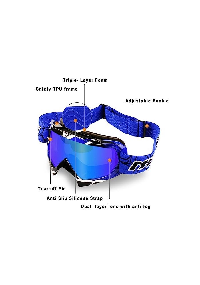 NENKI Adult Motocross Goggles MX Goggles for Men Women Off Road ATV Riding Anti Fog UV Protection Dustproof Blue Lens - Image 3