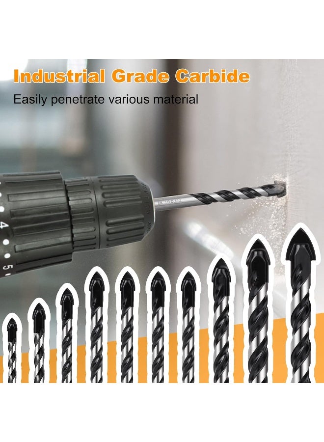 TITGGI Professional Masonry Drill Bit Set (10PCS) for Glass/Brick/Plastic/Cement/Wood/Tile/Etc, Industrial Strength Carbide Drill Bit Tip, 1/8"-1/2"  - Image 2