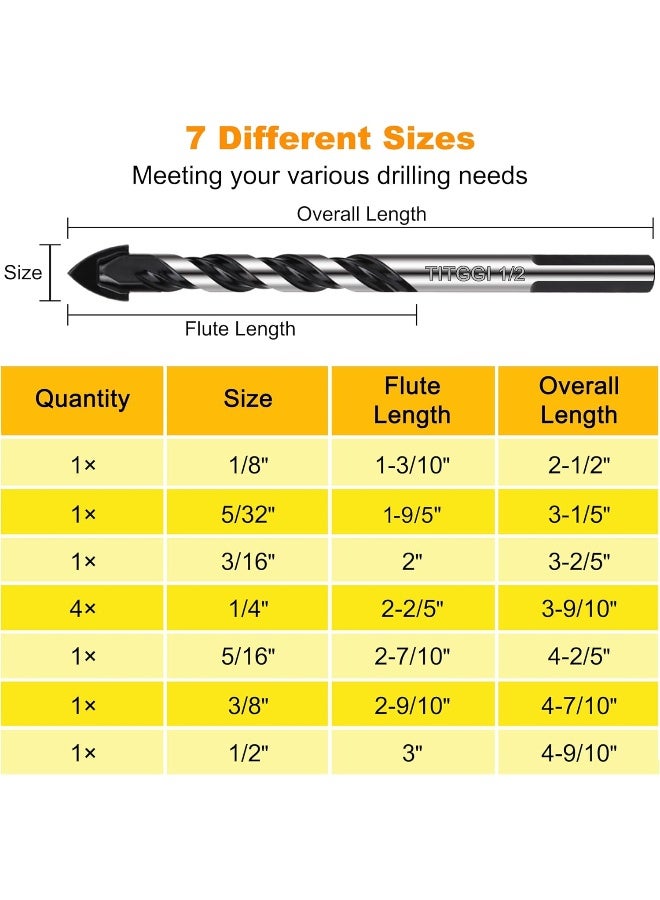 TITGGI Professional Masonry Drill Bit Set (10PCS) for Glass/Brick/Plastic/Cement/Wood/Tile/Etc, Industrial Strength Carbide Drill Bit Tip, 1/8"-1/2"  - Image 5