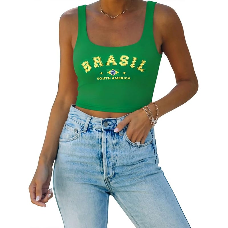 REORIA Women’s Sexy Square Neck Double Lined Seamless Sleeveless Cropped Tank Yoga Crop Basic Tops - Image 1
