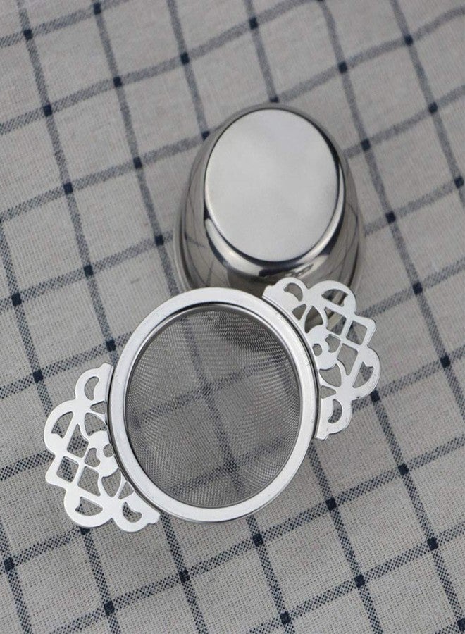 YUDONG 2 Pack Tea Strainers with Drip Bowls,Stainless Steel Loose Leaf Tea Strainers-The Empress Tea Strainer Mesh Tea Infuse with Double Winged Handles-Silver2 - Image 4