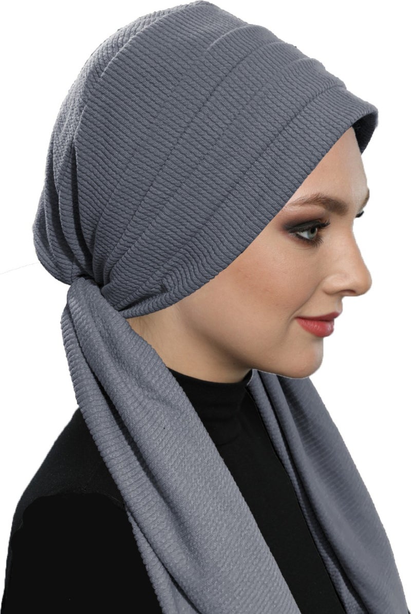 Fidan Bone Corded Combed Cotton Binding Dark Gray Ready-made Hijab Hijab Bone  - Image 3