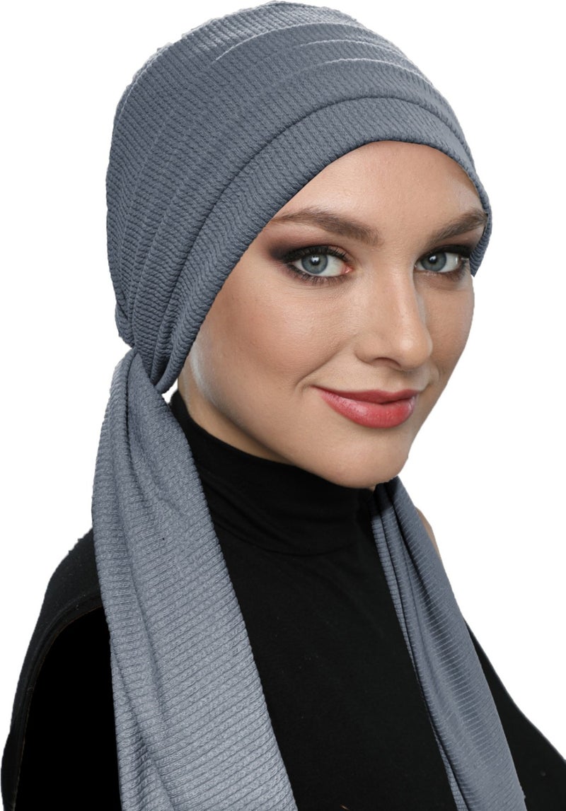Fidan Bone Corded Combed Cotton Binding Dark Gray Ready-made Hijab Hijab Bone  - Image 1