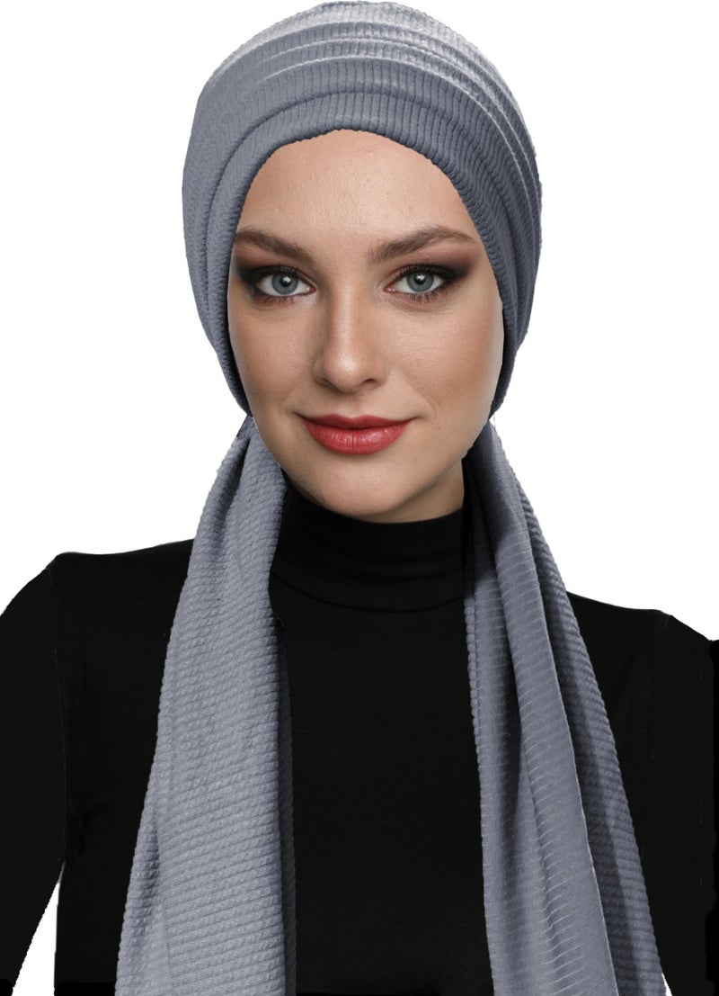 Fidan Bone Corded Combed Cotton Binding Dark Gray Ready-made Hijab Hijab Bone  - Image 2