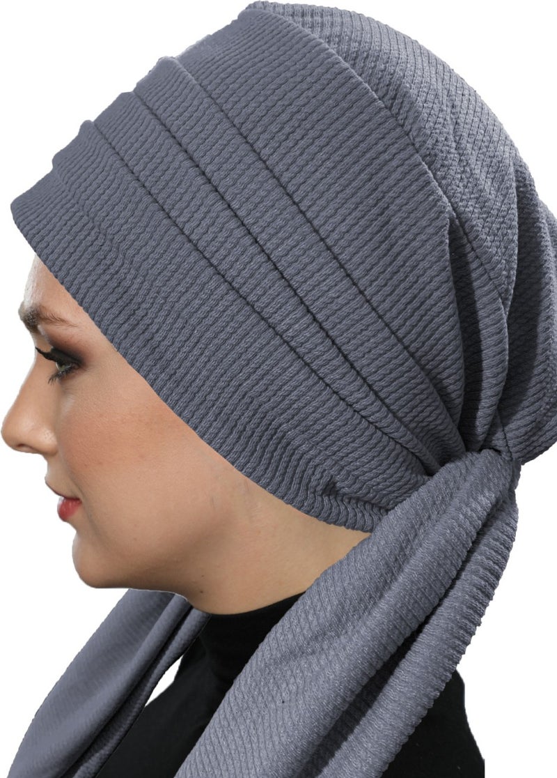 Fidan Bone Corded Combed Cotton Binding Dark Gray Ready-made Hijab Hijab Bone  - Image 5
