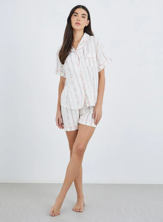Take Two Take Two Pack of 3 - Floral Print Cotton Shirt, Pants and Shorts
