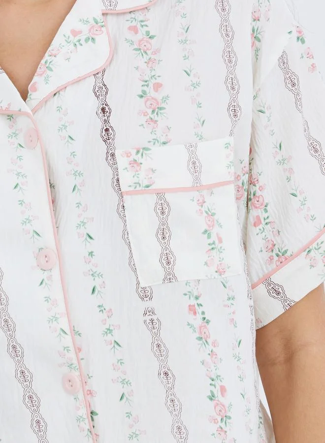 Styli Styli Pack of 3 - Floral Print Cotton Shirt, Pants and Shorts