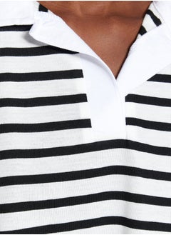 trendyol Black Striped Relaxed/Wide, relaxed fit Crop Polo Neck Knitted T-Shirt TWOSS23TS00026  - Image 5